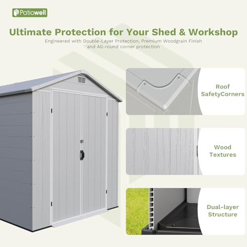 6 x 8 FT Plastic Outdoor Storage Shed with Floor and Lockable Door D7513