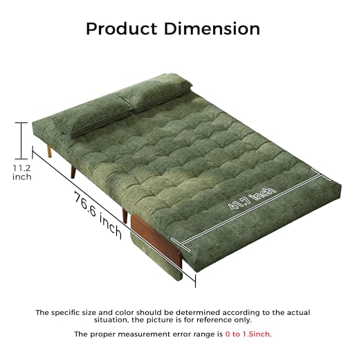 Convertible Chair Bed Sleeper for Adults, Linen with Wooden Arms & Pillows, Foldable Single Futon Sofa Bed Q683821