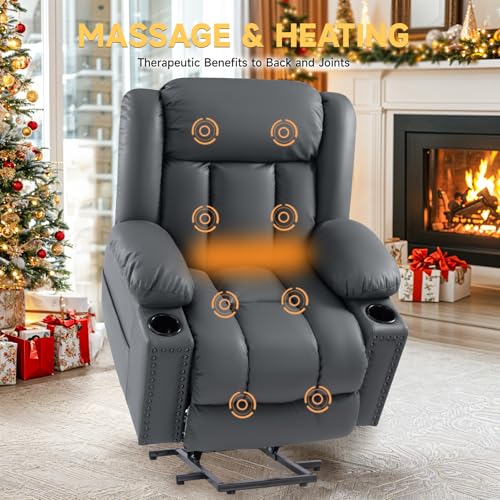 Power Lift Recliner Chair for Elderly with Heat and Massage, Adjustable Positions, Dark Brown P618617