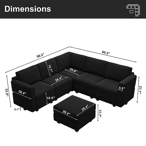 Modular Velvet Sectional Sofa with Chaise Lounge and Storage X4138