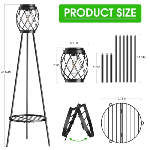 Solar Lights Outdoor with Plant Stands, Metal Tripod Patio Lamp B77585