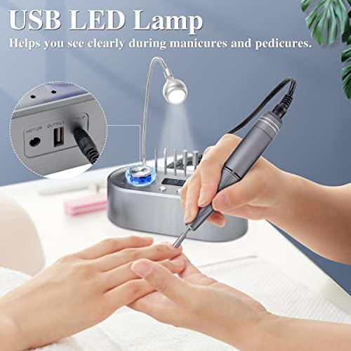 40000 RPM Nail Drill Machine for Acrylic and Gel Nails, Professional Electric Nail File with Light, Gray R73546