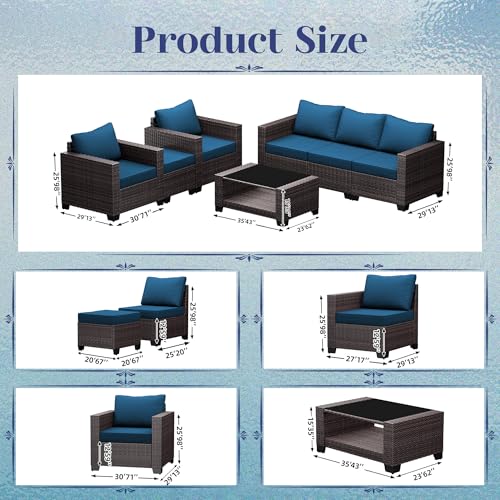 Outdoor Sectional Sofa Set with Cushions and Glass Coffee Table T1708