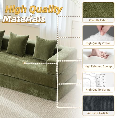 Corduroy Convertible Sleeper Sofa Bed with Pillow, Beige O72530