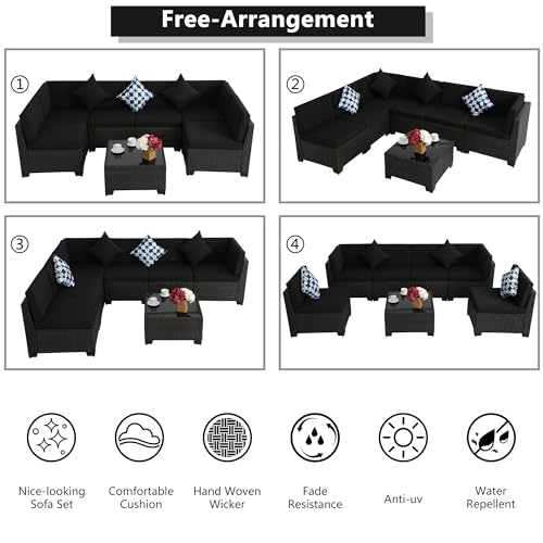 Outdoor Sectional Sofa Set with Cushions and Glass Coffee Table T1708