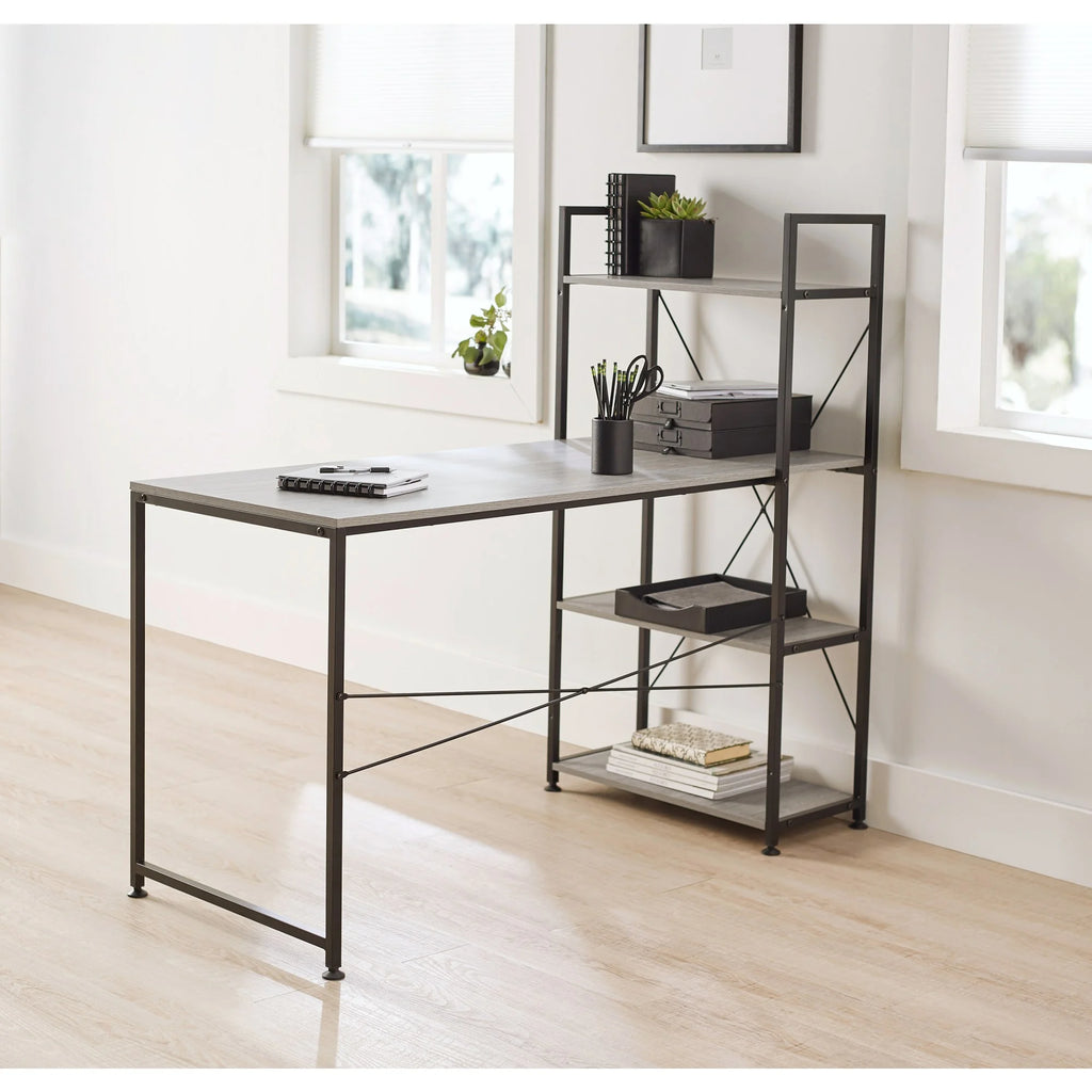 Computer Desk with Storage Shelves, Gray T136051
