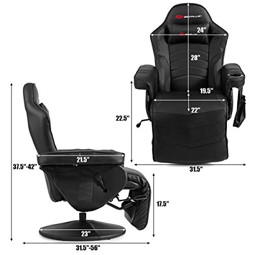 Massage Gaming Chair with Adjustable Backrest and Footrest G669073