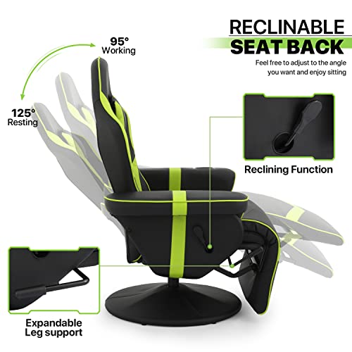 360° Swivel Gaming Recliner Chair, Ergonomic PU Leather with Adjustable Backrest, Footrest, Cup Holder M2617