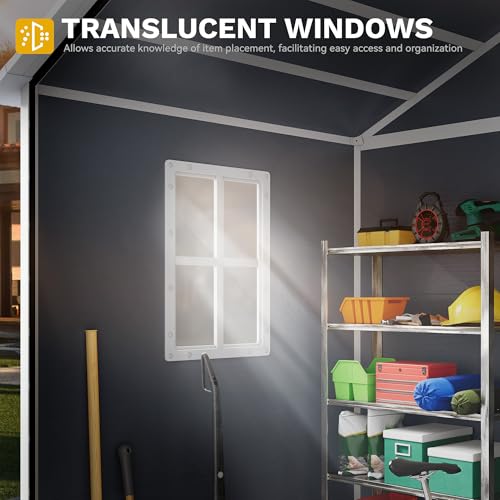Resin Storage Shed with Fence-Style and Side Windows, Lockable Door P3776