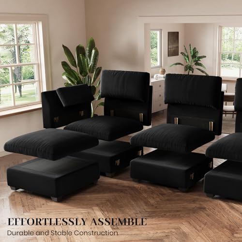 Extra Large Modular Sectional Sofa, 4-Seater L Shaped Couch, Velvet Convertible for Living Room L139