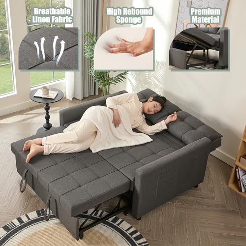 Sleeper Sofa with Pull-Out Bed, 3-in-1 Convertible, Light Gray E75945
