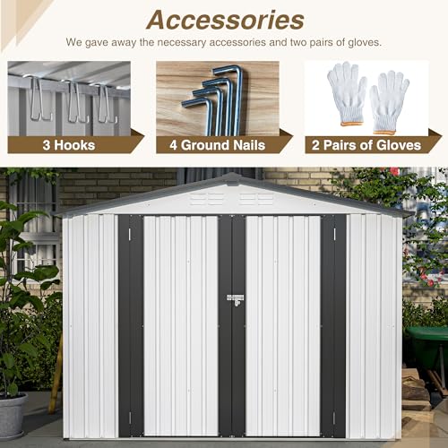 Outdoor Storage Shed, Heavy-Duty All-Weather Tool Shed with Lockable Doors C3585