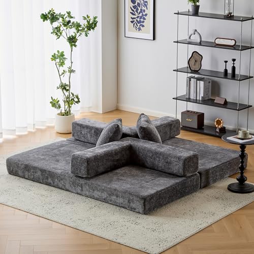 Corduroy Convertible Sleeper Sofa Bed with Pillow, Beige O72530
