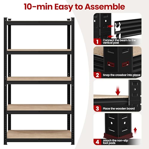 5-Tier Adjustable Metal Shelving Unit for Garage, Pantry, and Warehouse M7734