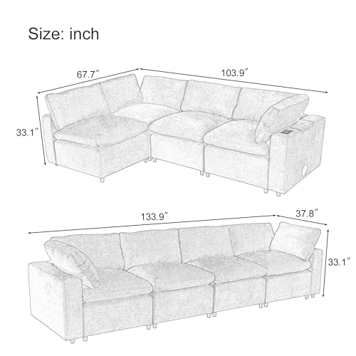 Modular Sectional Sofa with Ottoman, U-Shaped Lounge Couch H930