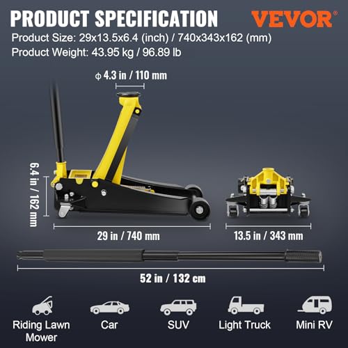 4 Ton Low Profile Steel Racing Floor Jack with Dual Pistons Quick Lift Pump X690