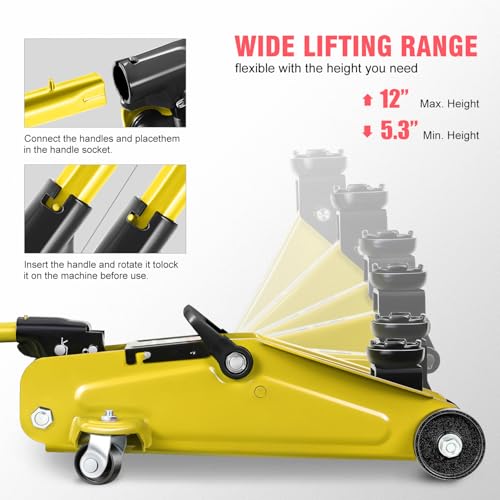 Floor Jack 3 Ton Capacity, Low Profile Heavy Duty Hydraulic Car Jack, Lifting Range 3"-20" O821