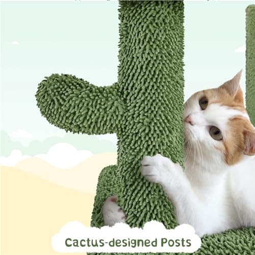 Cactus Cat Tree, 63" Multi-Level Cat Tower with Scratching Posts, Condo & Hammock O8672