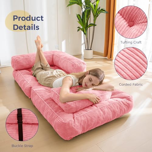 Folding Sofa Bed, L-Shaped Convertible Sleeper Couch with Armrest and Pillow, Dark Grey M375676