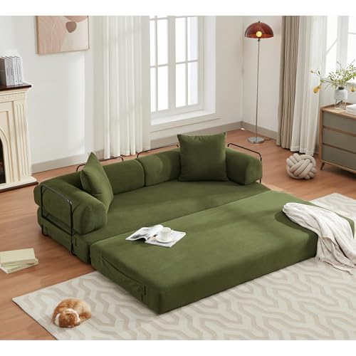 Corduroy Convertible Sleeper Sofa Bed with Pillow, Beige O72530