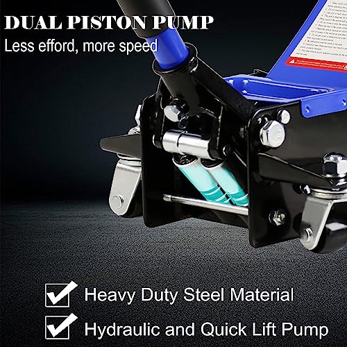 Heavy Duty Hydraulic Floor Jack, Low Profile Steel Racing Jack, 2 Ton Capacity, Blue H1350