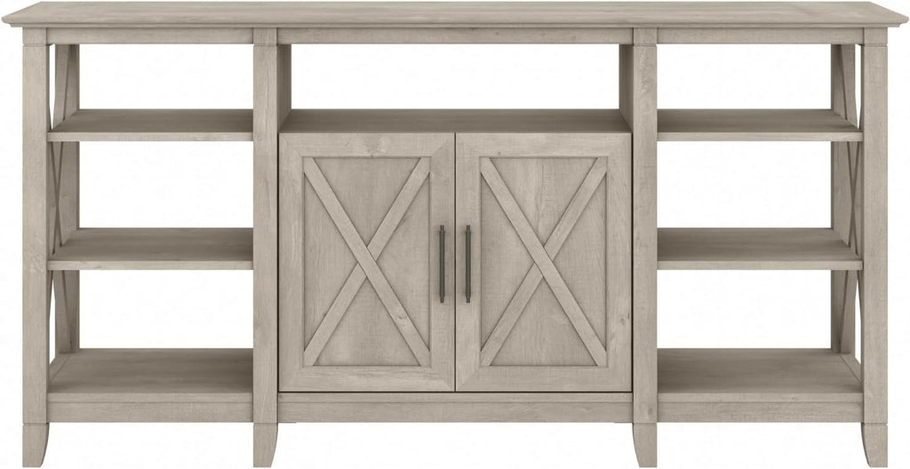 Tall Stand for 65 Inch TV, Farmhouse Entertainment Center with Storage, Washed Gray E4925