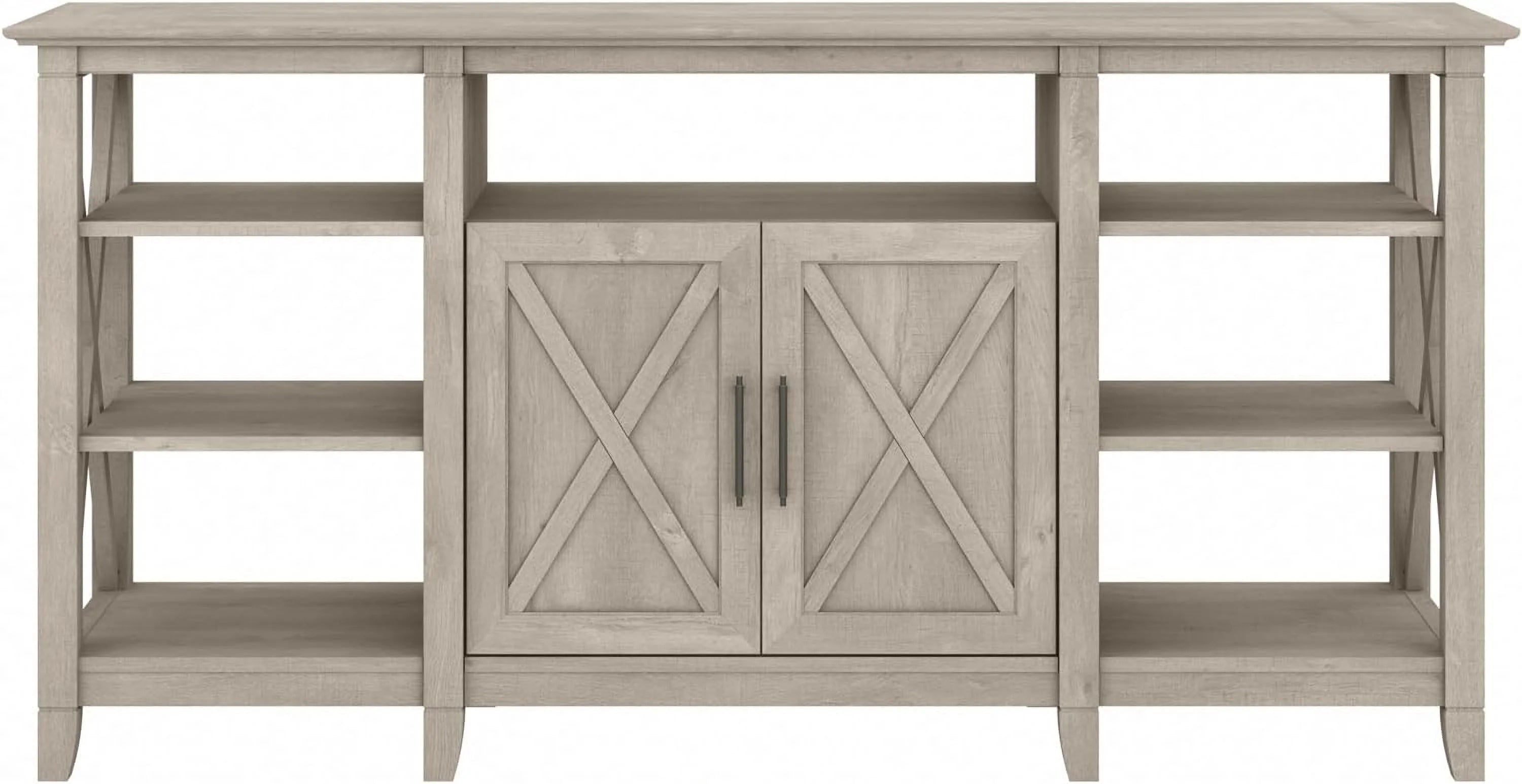 Tall Stand for 65 Inch TV, Farmhouse Entertainment Center with Storage, Washed Gray E4925