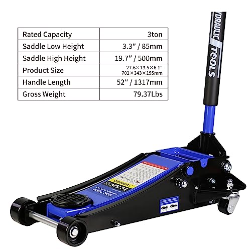 Heavy Duty Hydraulic Floor Jack, Low Profile Steel Racing Jack, 2 Ton Capacity, Blue H1350
