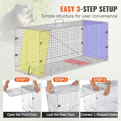 Live Animal Cage Trap 24 x 8 x 8 Inch Humane Folding Trap for Rabbits and Stray Cats W8784