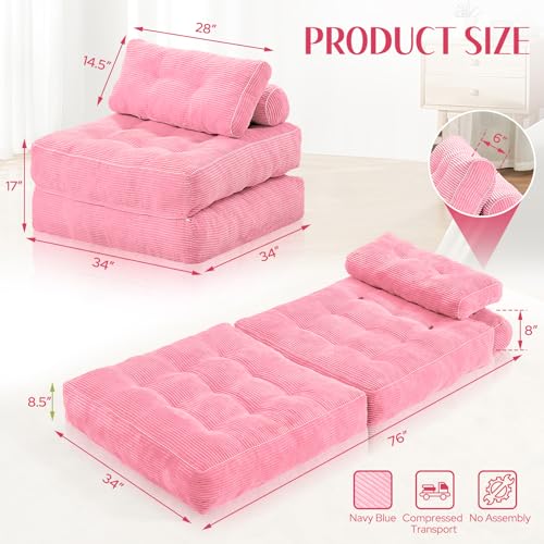 Folding Sofa Bed with Dual Pillow and Handle, Convertible Sleeper Chair, Black M821