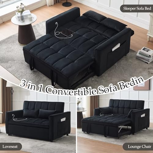 Convertible Sleeper Sofa Couch Bed with USB Port, Adjustable Backrest, Light Grey G549