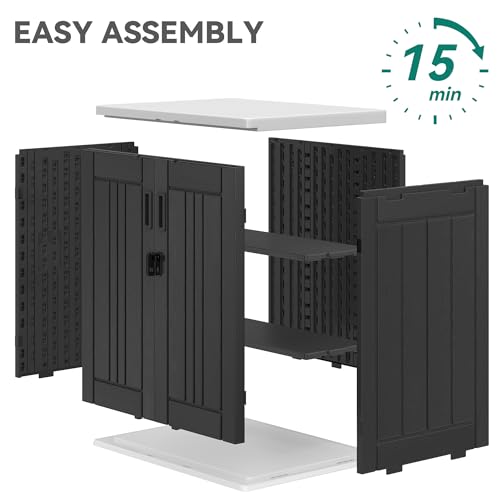 Outdoor Storage Cabinet with 2 Shelves, Waterproof Resin Tool Shed, Lockable, Dark Gray M33386