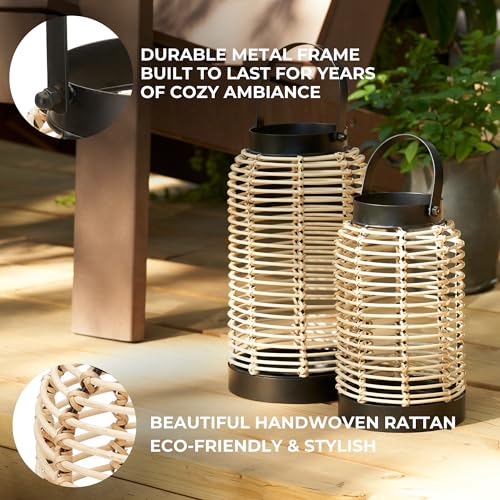 Natural Rattan Boho Lanterns Handcrafted Home Decor for Indoor Outdoor Living Room Patio O5290