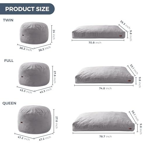 Giant Bean Bag Chair Bed for Adults, Convertible Floor Sofa Mattress R473823