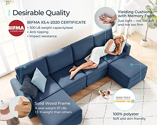 Modular Sectional Sofa with Storage, U Shaped Couch, Blue Y4358