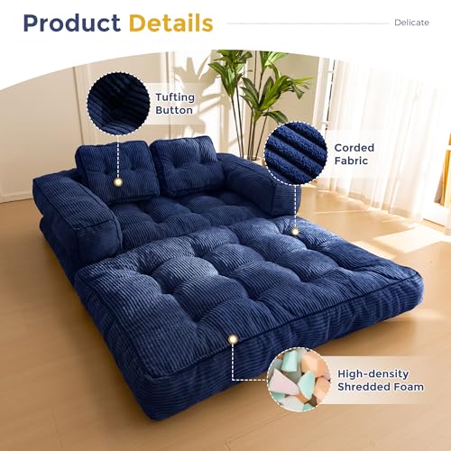 Folding Sofa Bed, L-Shaped Convertible Sleeper Couch with Armrest and Pillow, Dark Grey M375676