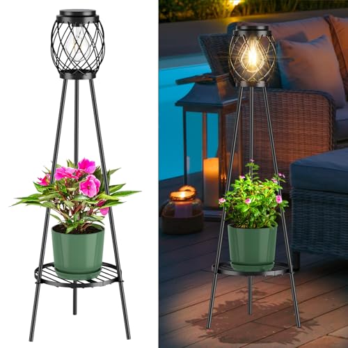 Solar Lights Outdoor with Plant Stands, Metal Tripod Patio Lamp B77585