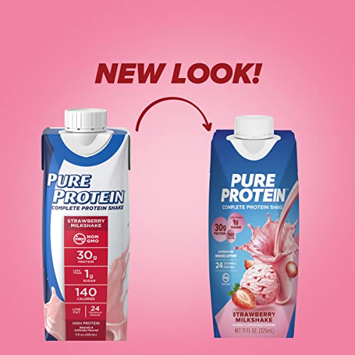 Strawberry Protein Shake, 30g Protein, Ready to Drink, 11oz Bottles, 12 Pack J47857