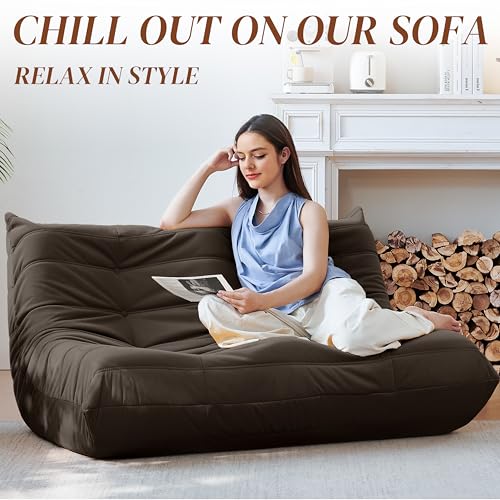 Bean Bag Chair for Adults, Suede & Microfiber Corner Lounge Sofa, 3-Seater, Beige F9802
