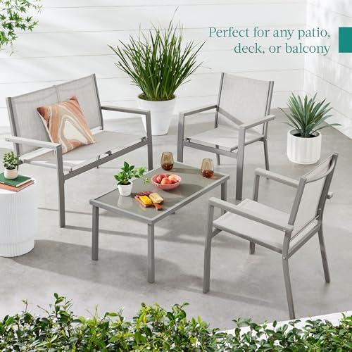 Outdoor Textilene Patio Conversation Set with Loveseat and Coffee Table V736