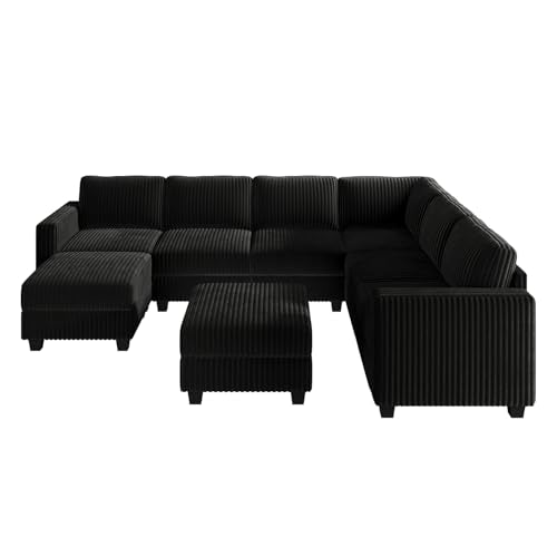 Corduroy Modular Sectional Couch with Storage, L-Shaped, 6 Seater, Dark Gray X823135