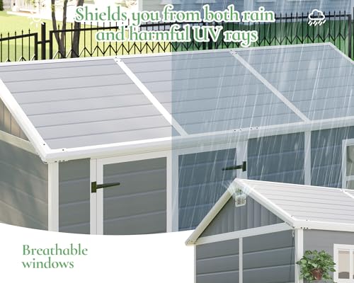 Outdoor Resin Storage Shed with Floor, Windows & Air Vents, Grey I86538