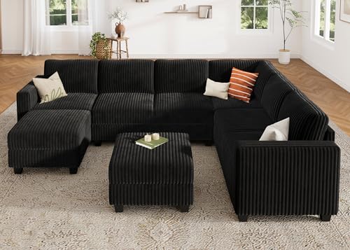 Corduroy Modular Sectional Couch with Storage, L-Shaped, 6 Seater, Dark Gray X823135