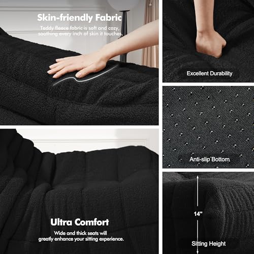 Bean Bag Chair for Adults with Memory Foam, Black Plush X409228