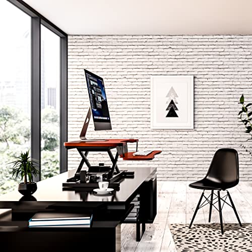 Electric Standing Desk Converter, Height Adjustable Sit to Stand Riser, Dual Monitor Workstation, Black Z74939