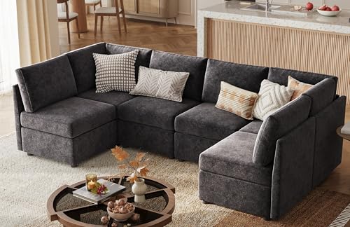 Modular Sectional Sofa with Storage, U Shaped Couch, Blue Y4358