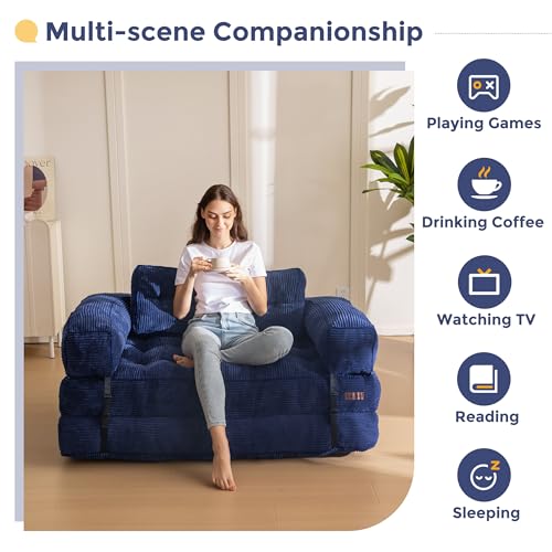 Folding Sofa Bed, L-Shaped Convertible Sleeper Couch with Armrest and Pillow, Dark Grey M375676