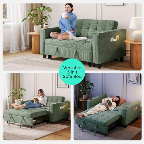 3-in-1 Convertible Sofa Bed with Charging Station, Green R3379