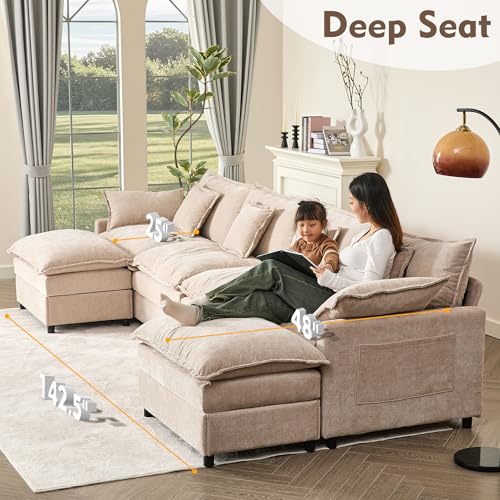 U Shaped Modular Sectional Sofa with Ottoman, Chenille, Black Z16537