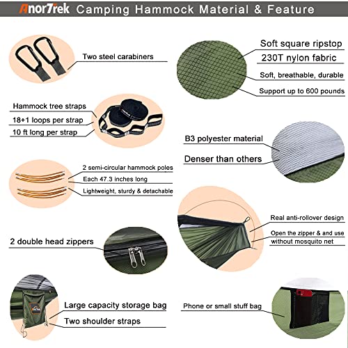 Camping Hammock with Mosquito Net, Lightweight Portable Double, 230T Nylon O54149